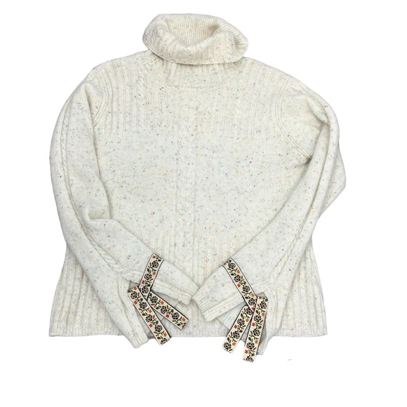 Lauren Hansen Lambswool Blend Open Ribbon Cuff Turtleneck Sweater Size Large - Picture 1 of 7